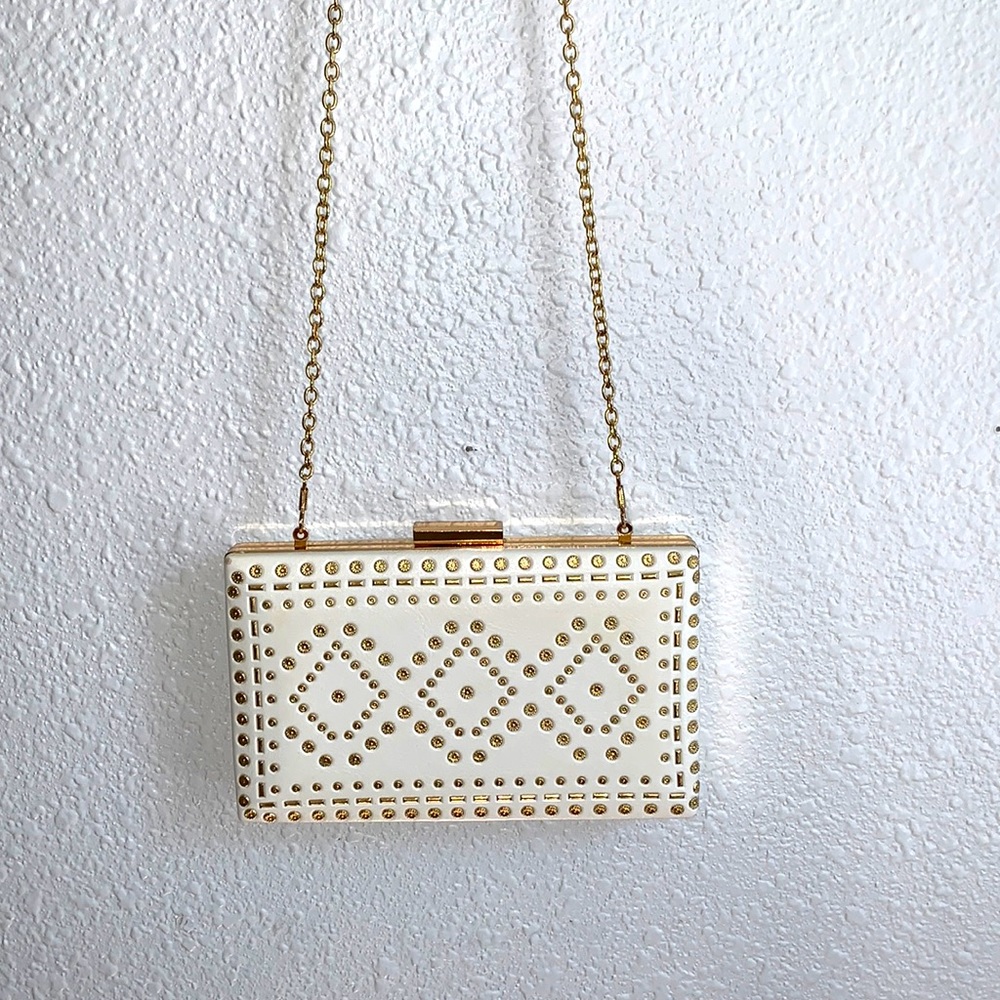 Aldo Gold and White Clutch with Gold Chain